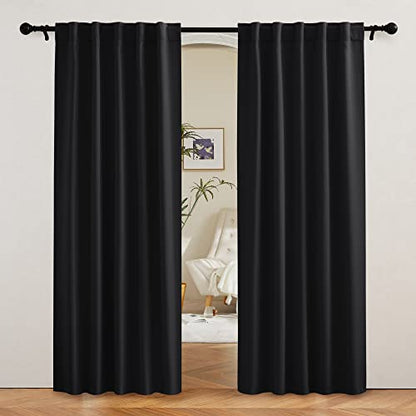 RYB HOME Blackout Curtains 80 inches Long Thermal Insulating Large Window Curtains for Living Room Bedroom Dining Home Office Backdrop, Black, W 42 x L 80 per Panel, 2 Panels - color: Black, size: 42"W x 80"L (Pack of 2)