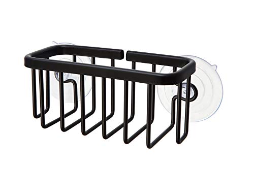 SunnyPoint NeverRust Kitchen & Bathroom Sink Caddy for Sponges, Scrubbers, Soap, 6" x 2.5" x 2.65", with Adhesive Mount - Additional Suction Cup Included –Aluminum (Black) - color: Black