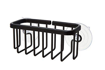 SunnyPoint NeverRust Kitchen & Bathroom Sink Caddy for Sponges, Scrubbers, Soap, 6" x 2.5" x 2.65", with Adhesive Mount - Additional Suction Cup Included –Aluminum (Black) - color: Black