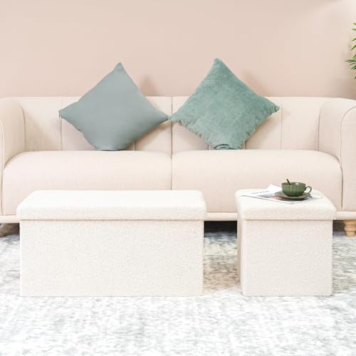 B FSOBEIIALEO Small Storage Ottoman Cube Sherpa Ottomans Foot Rest, Foldable Boucle Ottoman, Faux Teddy Fur, Cream White 15"x15"x15" - color: White, size: 15"x15"x15"