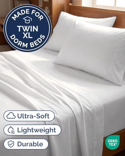 Twin XL 4 Piece Sheet Set - Comfy Breathable & Cooling - Ultra Soft Hotel Luxury Bedding Set w/ 8-16 Inch Deep Pockets - 1 Flat & 1 Fitted Sheet & 2 Pillowcases - Wrinkle Free and Easy Care - White - color: 01 - White, size: Twin XL