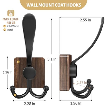 VIS'V Coat Hooks Wall Mount, Wooden Coat Hanger Hooks for Entryway Doorway, Brown, 4 Pcs - color: Brown
