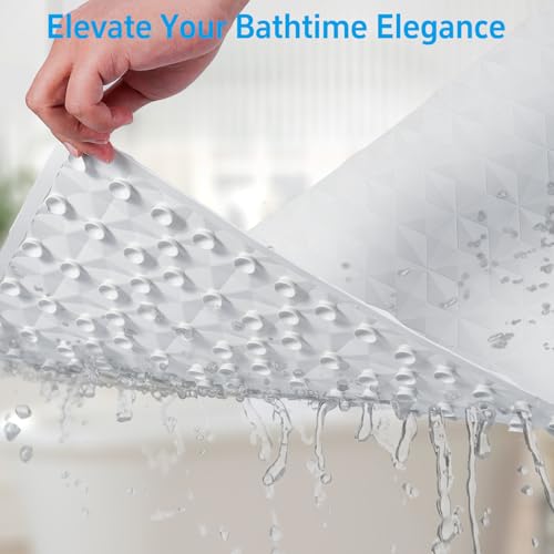 Non Slip Bathtub Mat for Bath Tub Shower Safety - Natural Rubber Mat with Suction Cups ＆ Drain Holes - BPA/PVC Free Large Bathroom Mat - Machine Washable - Unique Diamond Pattern - 17 × 35 Inch - color: White, size: 35" x 17" (Rectangular)
