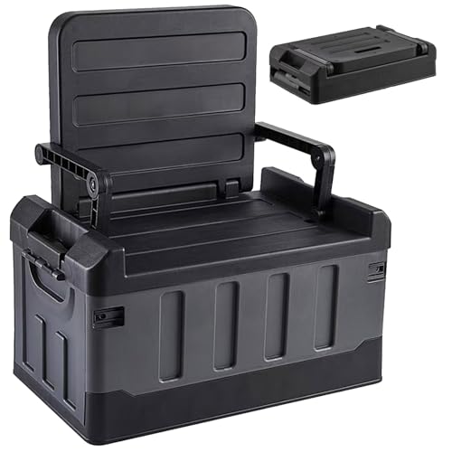 Versatile Foldable Seatable Camping Box Car Organizer Heavy Duty Storage Bins With Lids Box Trunk,Durable Plastic,60L Can Store Clothes, Camping Equipment in Large Capacit (black)