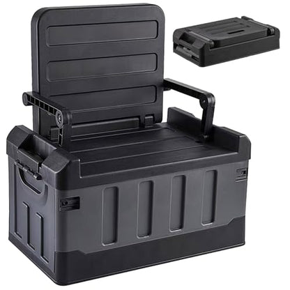 Versatile Foldable Seatable Camping Box Car Organizer Heavy Duty Storage Bins With Lids Box Trunk,Durable Plastic,60L Can Store Clothes, Camping Equipment in Large Capacit (black)