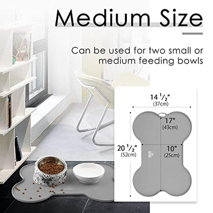Super Design Dog Food Mat Dog Bowl Tray for Food and Water, Silicone Non-Spill Waterproof Pet Feeding Mat Puppy Placemat Easy-Clean, 20.5" x 14.5", Grey - color: Grey-3