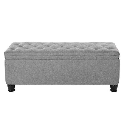 SONGMICS Storage Ottoman, Storage Bench, Tufted Entryway Bedroom Bench, 17.7 x 46.5 x 17.7 Inches, Hinges Easy Lid Operation, Wooden Legs, Linen-Look Cover, Loads 330 lb, Light Gray ULOM070G02 - color: Light Gray, style: Classic(17.7"D x 46.5"W x 17.7"H)