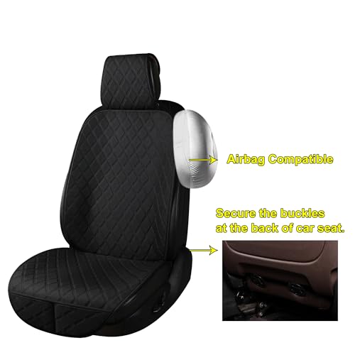 ENOGE Linen Car Seat Cover, Front Car Seat Covers, Driver Seat Protector with Soft & Breathable Cloth Fabric for All Seasons Universal Fits Most Automotive, Van, SUV, Truck (Black, 1 Front) - color: Linen-Black-3