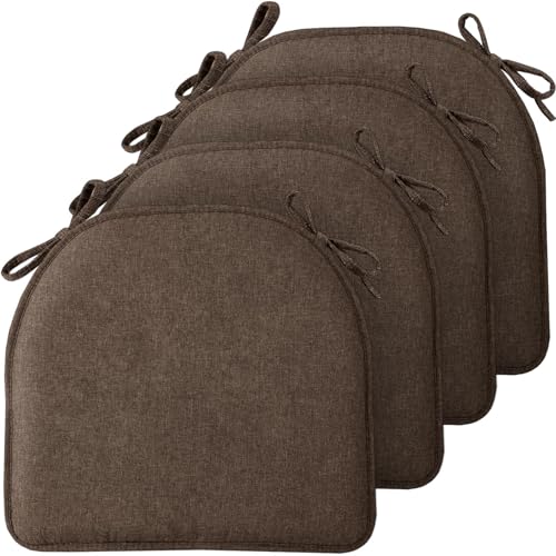 TushGuard Chair Cushions, 4 Pack Memory Foam Chair Pads, Seat Cushion, Kitchen Chair Cushions Set of 4, Anti-Slip Backing & Fixed Straps,Brown - color: Brown