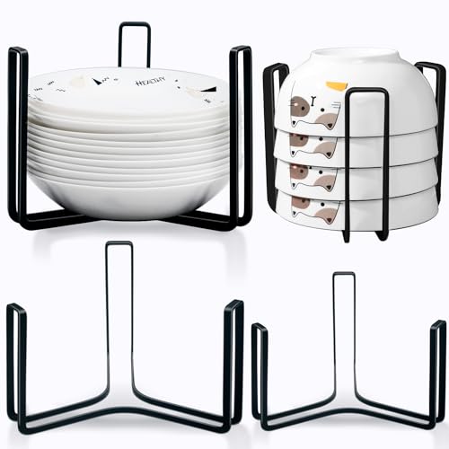 Dinnerware Bowl Plate Holder Fit for 6.5 Inches Diameters Bowl, Metal Bowl Storage Dying Display Rack for Kitchen Drawer, Countertop, Cabinet, Shelf, Cupboard (Black, Small 2PCS+Large 2PCS) - color: Black, size: Small 2PCS+Large 2PCS