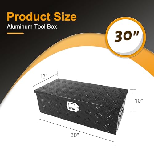 Black 30 Inch Truck Chest Tool box Heavy Duty Aluminum Stripes Plated Pick Up Truck Bed Box Waterproof RV Trailer Toolbox Storage with Side Handle and Lock Keys –30"x13"x10" - color: Black, size: 30"x13"x10"
