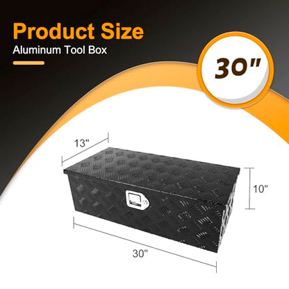 Black 30 Inch Truck Chest Tool box Heavy Duty Aluminum Stripes Plated Pick Up Truck Bed Box Waterproof RV Trailer Toolbox Storage with Side Handle and Lock Keys –30"x13"x10" - color: Black, size: 30"x13"x10"