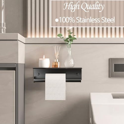Black Paper Towel Holder Wall Mount with Shelf for Bathroom, Matte Black Adhesive Hand Towel Holder for Bathroom Kitchen RV - color: Black General
