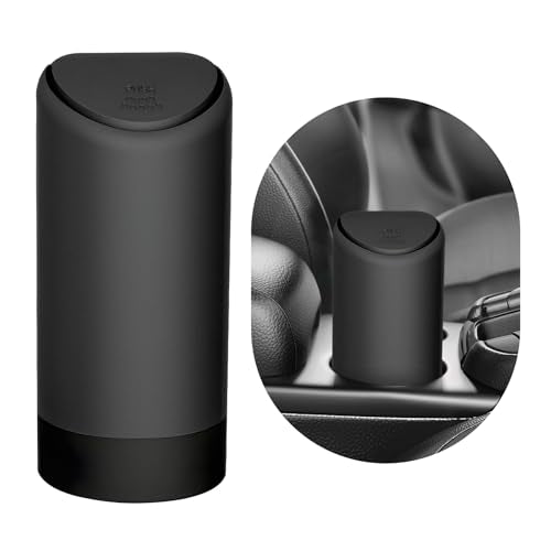 Mni Car Trash Can with Lid, Portable Silicone Auto Garbage Container for Cup Holder, Multipurpose Trash Bin for Car Home Office, Waterproof Leakproof Small Vehicle Trash Can (Black) - color: Black
