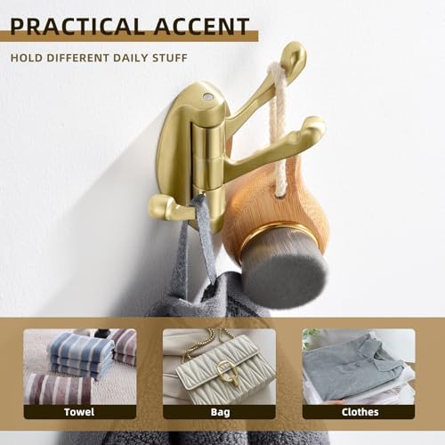 Angle Simple Swivel Towel Hook Brushed Gold 2 PCS, Metal Folding Bathroom Hook, Bath Towel Holder, Heavy Duty Robe Clothes Hanger for Bathroom RV Wall Mount - color: Brushed Gold, size: 2 Pack