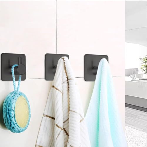 Fotosnow Black Adhesive Wall Hooks, 15lbs Stainless Steel Heavy Duty No Drill Towel Hooks for Bathroom Kitchen Home Hanging Robe Coat Hanger-6 Packs - color: Black-6 Pack