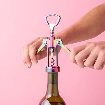 Blush Winged Corkscrew, Iridescent Bottle Opener, Cork Remover, Rainbow Wine Gift Accessory, Mirage, Set of 1 - style: Winged Corkscrew