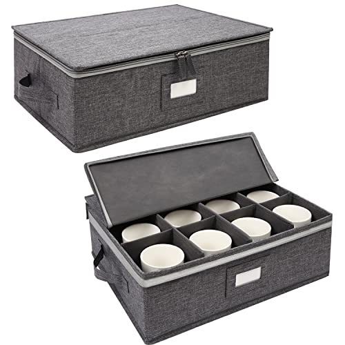 popoly Cup and Mug Storage Box 2 Pack, Coffee Mug Storage Holds 24 Mugs, Tea Cups and Glasses with with Hard Shell and Dividers, Hard Top, Sides and Stackable (Grey) - size: 2 Pack