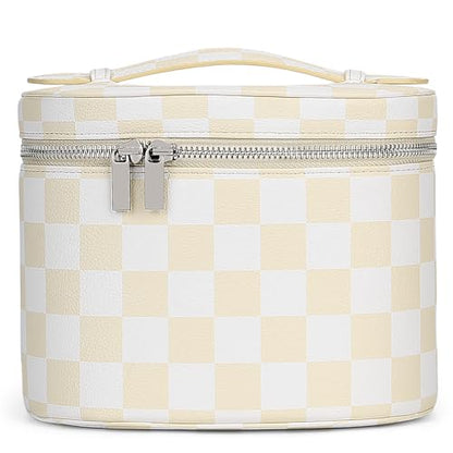 YFGBCX Checkered Makeup Bag Vanity Case with Divider Travel Toiletry Bag Women Cosmetic Bag Makeup Organizer Case - color: Checkered-Beige