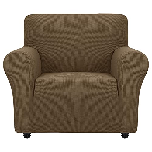 ZNSAYOTX Super Stretch Chair Slipcover Universal Sofa Chair Covers for Living Room Dogs Pet Furniture Protector Spandex Armchair Slipcovers with Anti Slip Foam Sticks (Brown, Chair) - color: Brown, size: Small (30"-47")