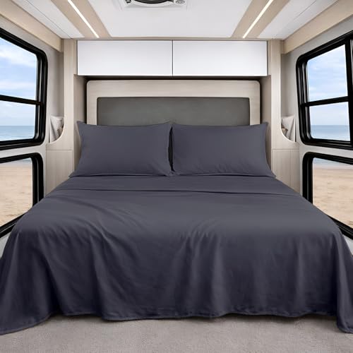 Shreem Linen Luxury 4 Piece Microfiber RV Sheet Set, Deep Pocket Fits Up to 10 inch, Soft, Wrinkle-Resistant, Camper, Travel Trailer Bedding, 3/4 Full Bunk 48x75, Dark Grey - color: Dark Grey, size: 3/4 Full Bunk - 48x75