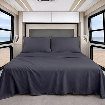 Shreem Linen Luxury 4 Piece Microfiber RV Sheet Set, Deep Pocket Fits Up to 10 inch, Soft, Wrinkle-Resistant, Camper, Travel Trailer Bedding, Camper Queen 60x80, Dark Grey - color: Dark Grey, size: Camper Queen - 60x80