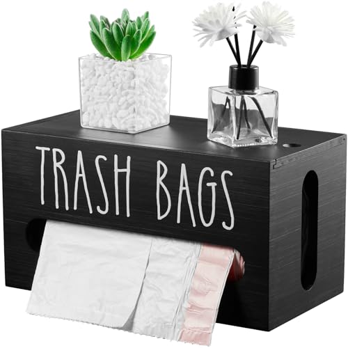 DRASTAR Trash Bag Dispenser, Trash Bag Holder Wall Mount, Wooden Trash Bag Holder for 4-8-gallon Trash Bags Roll Holder Countertop, Home Decor Under Kitchen Sink Organization - color: Black, size: Small