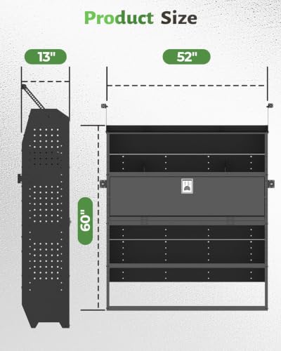 StarONE Heavy-Duty Adjustable Van Shelving with Lockable Door and Hooks, 52" W x 60" H x 13" D Fit for Transit, Promaster, Chevy Express, Sprinter Mid/High Roof - size: 52"W x 60"H x 13"D