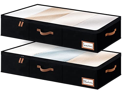 StorageWorks Extra Large Under Bed Storage Containers with Handles and Label Holder, 2 Pack Ultra-thick Fabric Underbed Bins, Closet Organizer for Clothes, Blankets, Sweater - color: Black, size: ‎38.5"L x 17.75"W x 6.75"H