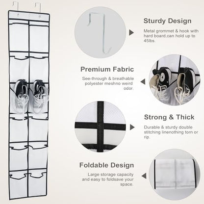 GOMAJI 12 Large Pockets Over Door Hanging Shoe Organizer, White - color: White