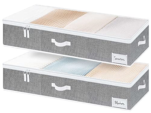 StorageWorks Extra Large Under Bed Storage Containers with Handles and Label Holder, 2 Pack Ultra-thick Fabric Underbed Bins, Closet Organizer for Clothes, Blankets, Sweater - color: Gray, size: ‎38.5"L x 17.75"W x 6.75"H