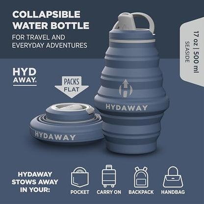 HYDAWAY 17oz Travel Collapsible Water Bottle - BPA-Free, Leakproof, Lightweight, Space-Saving - color: Seaside