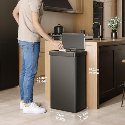 EKO Nova Sensor Trash Can, 21 Gallon/80 Liter Stainless Steel Rectangular Touchless Motion Sensor Trash Can, Matte Black - size: Nova 80L - Matte Black