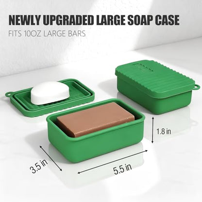 OTHIX Large Leakproof Travel Soap Case for 10 oz Bar Soap, Silicone Soap Container Compatible with Duke Cannon Style Big Bars, Tight-Seal Soap Box for Gym, Camping, Bathroom, Truck Drivers((Green) - color: Green