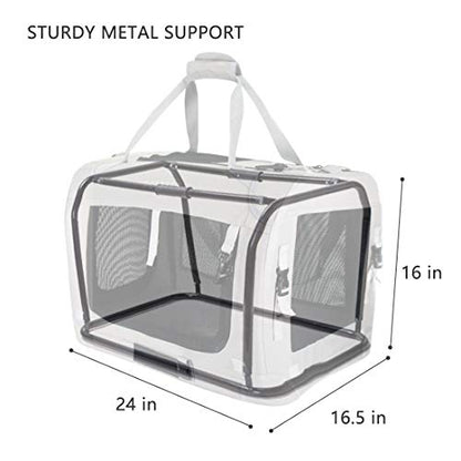 Extra Large Cat Carrier Soft Sided, Portable Small Dog Carrier for 2 Cats, 24"x16.5"x16" Car Travel Folding Comfortable Design with Bowl, Blue - color: Blue