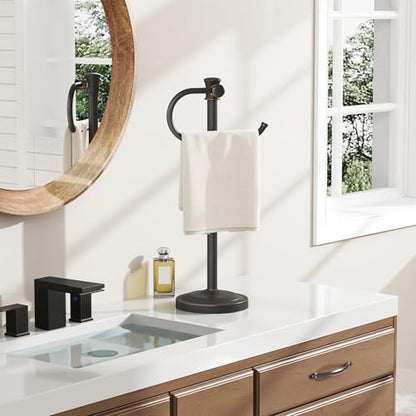 BESy 17 Inch Oil Rubbed Bronze Stand Towel Bar Hanger Hand Towel Bar Bathroom Vanity Countertop Towel Holder Free Standing Stainless Steel Towel Ring Hardware Accessories Towel Rack - color: Bronze