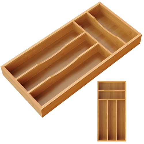 Small Silverware Organizer, Bamboo Kitchen Drawer Cutlery Organizer, Utensil Holder, Flatware Organizer Tray (6.7"x14.2"x1.6") - size: Small