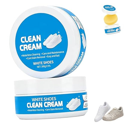 2PCS White Shoe Cleaner Cream with Sponge, Instant Shoe Cleaning Paste, No-Wash Sneaker Cleaner, Stain Remover for Leather Shoes, White Soles, Sports Shoes and Casual Footwear