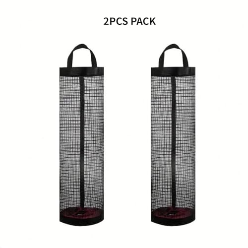 2PCS Kitchen Storage Hanging Bag - Mesh Foldable Breathable Disposable Shoe Cover & Trash Bag Organizer - BLACK