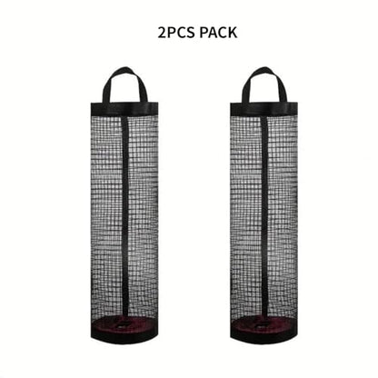 2PCS Kitchen Storage Hanging Bag - Mesh Foldable Breathable Disposable Shoe Cover & Trash Bag Organizer - BLACK