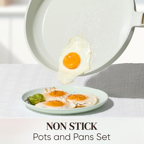 CAROTE Ceramic Cookware Set Nonstick, 14pcs Pots and Pans Set Nonstick, Non-Toxic & PFAS-Free, Dishwasher, RV/Camping Cookware Set, Cooking Pots with Lids, Sage Green - color: Green, size: 14 Piece