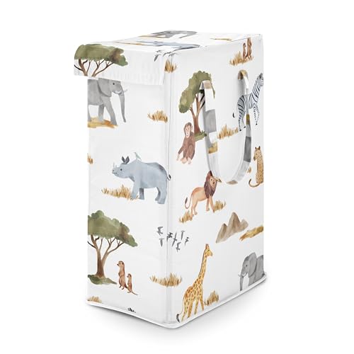 Sweet Jojo Designs Jungle Animals Boy Girl Unisex Gender Neutral Laundry Hamper Foldable Dirty Clothes Basket with Handles Baby Nursery Kids Bedroom Teen Bathroom Wildlife Safari Elephant Giraffe Lion - color: Jungle Animals