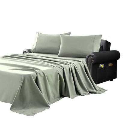 Kingnex Sleeper Sofa Bed Sheets Queen for 60x74 Pull Out Sofa Bed with 4-6 Deep Pocket Soft Double Brushed 1800 Microfiber 4 Piece Bedding Set Sage - color: Sage, size: Sleeper Sofa Queen