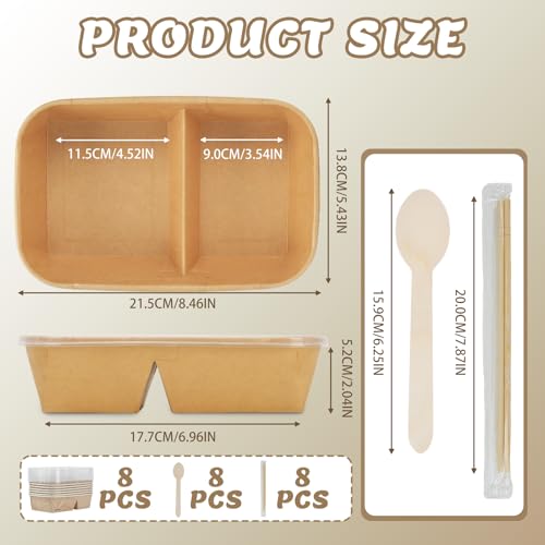 8 Pack 32oz Paper Lunch Box Bento Boxes, 2-Compartment Kraft Brown Paper Take Out Food Containers with Lids, Leakproof Microwave Safe, Disposable To Go Boxes for Picnic Office Catering, Transparent - color: Transparent Lid & Kraft Brown Box