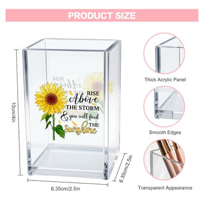 Rise Above The Storm and You Will find The Sunshine Acrylic Cosmetic Pencil Pen Holder Cup, Positive Sunflower Desk Organizer Accessories for Home Office Decor, Motivational Gifts for Women Girl - style: Rise Above
