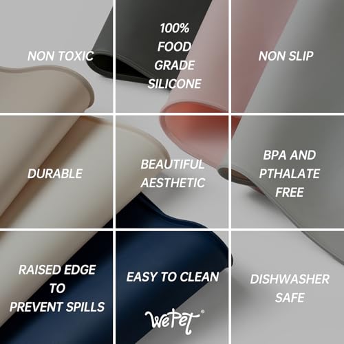 WePet Non-Slip Waterproof Pet Feeding Mat, 20x12 Inch - Silicone Dog & Cat Food Mat with Raised Edge to Stop Food Spills and Water Spills - Dishwasher Safe, Easy Clean - color: Ocean Navy