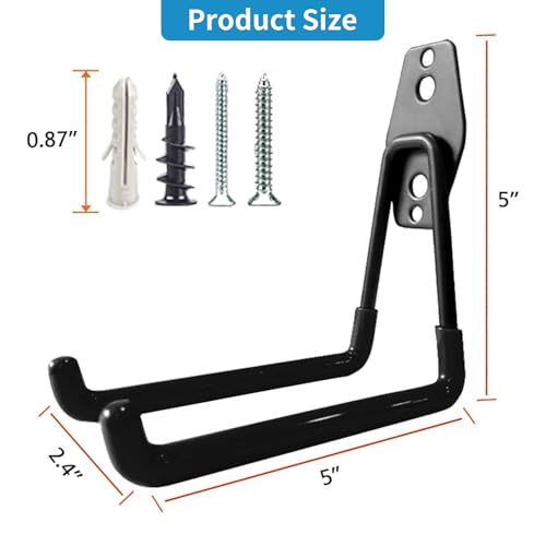 GeeWatom Garage Storage Utility Hooks，Garage Garden Tool Organizer，Steel Wall Mount Hooks, Large Garden U Hooks （2 Pack） - color: Black