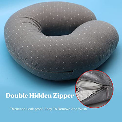 Buckwheat U-Shaped Neck Pillow Adjustable Buckwheat Hull Pillow with Pillowcase, Neck Support and Shoulder Relax Cervical Pillow (12x12 inch, Grey) - color: Grey