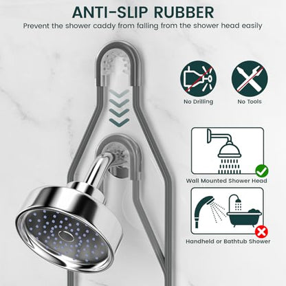 REINHARDT Shower Caddy Hanging Adjustable, Extended Length Rustproof Shower Caddy Over Shower Head with Hooks Soap Holder, Large Capacity Shower Organizer Anti-Swing Bathroom Organizer, Grey - color: Grey