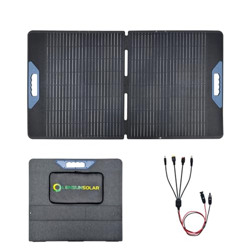 LENSUNSOLAR 100W Foldable Solar Panel Charger, 23.5% A+ Monocrystalline, IP67, MC4 Cable Included, for 12V Batteries Power Stations Camping Picnics Car Travel Boat Off Grid - size: 100W